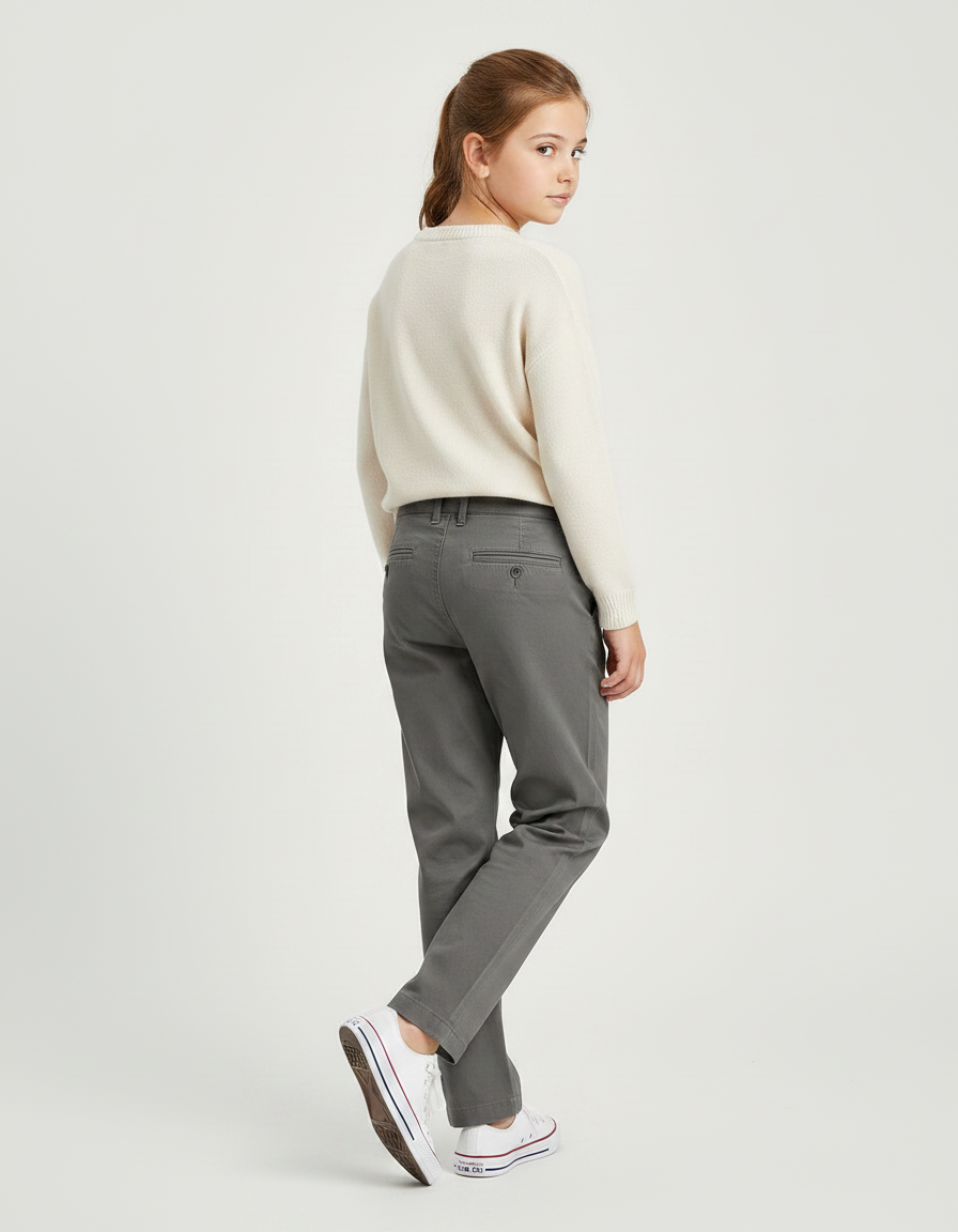 Pantalon Chino Gris Coton Droit Enfant Décontracté - vue 2