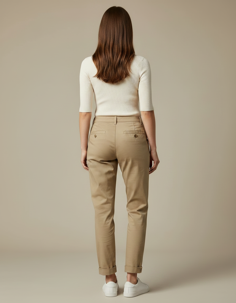 Pantalon Chino Kaki Coton Décontracté Femme Coupe Droite - vue 2