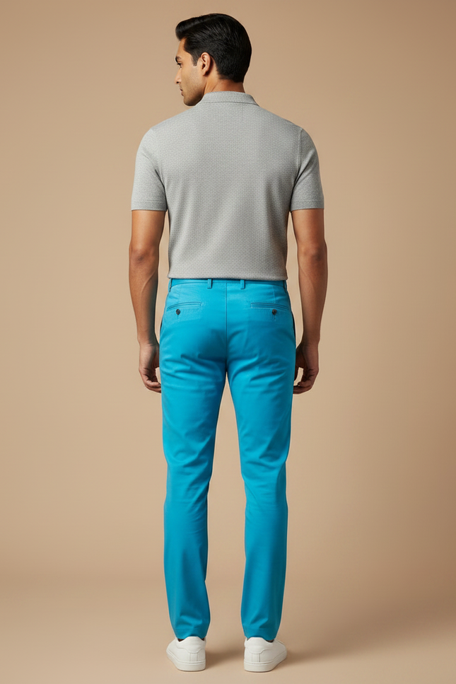 Pantalon Chino Homme Bleu Turquoise - Gabardine - vue 2