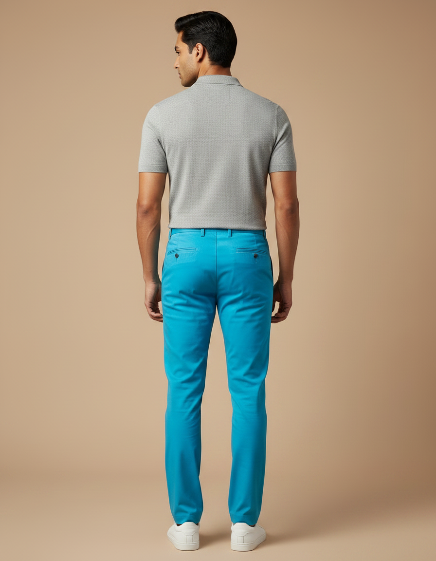 Pantalon Chino Homme Bleu Turquoise - Gabardine - vue 2