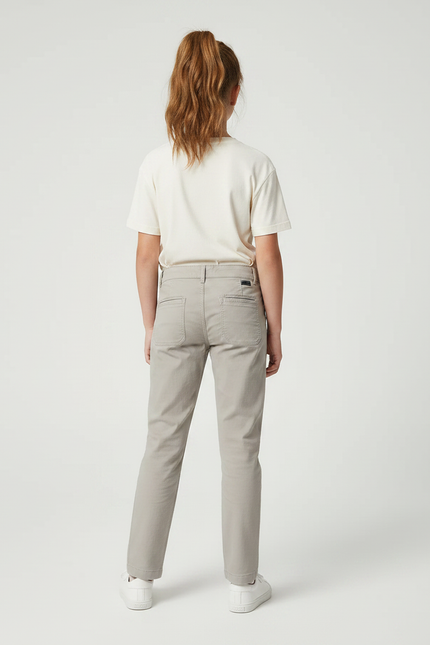 Pantalon Chino Gris Coton Droit Décontracté Fille - Gabardine - vue 2