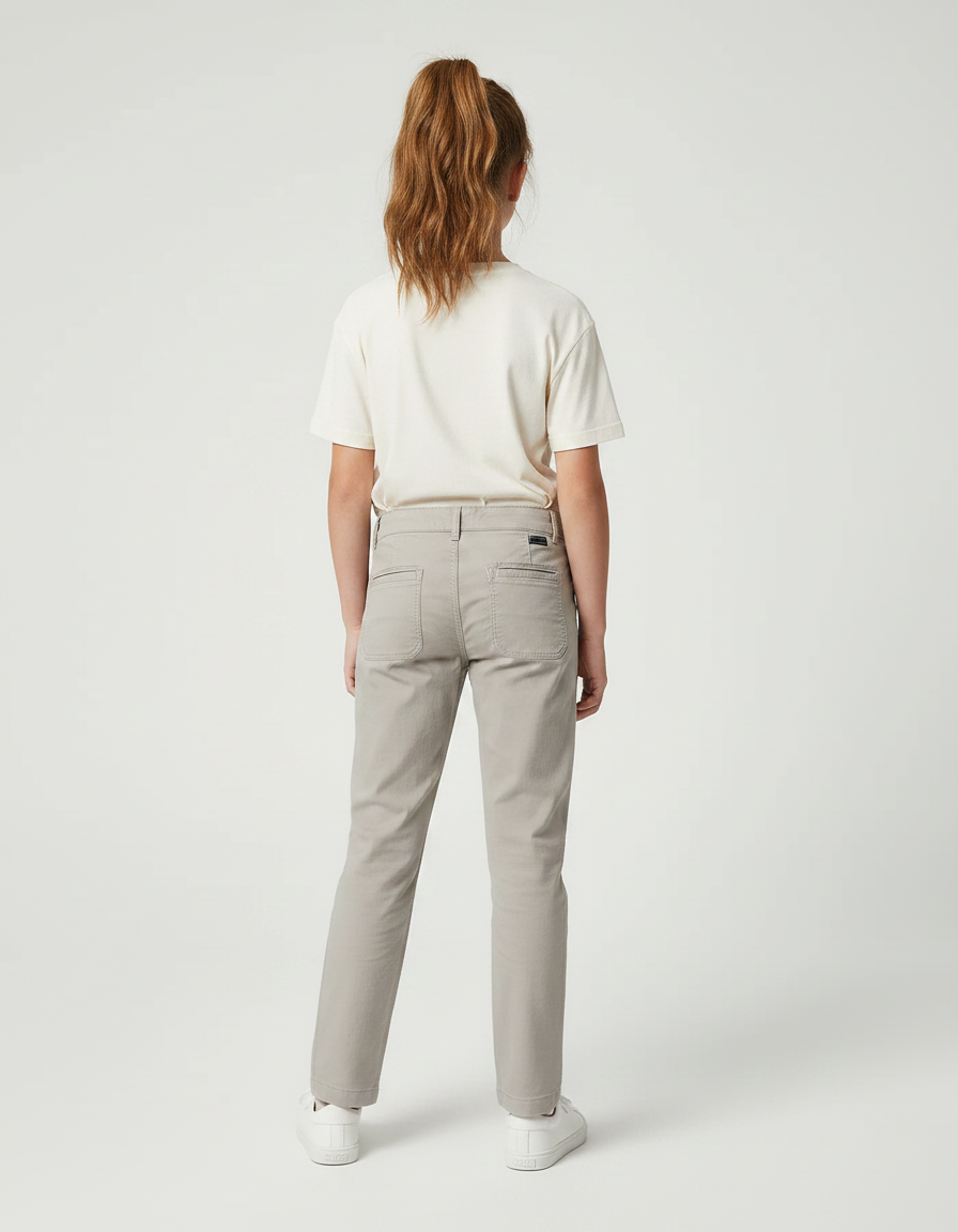 Pantalon Chino Gris Coton Droit Décontracté Fille - Gabardine - vue 2