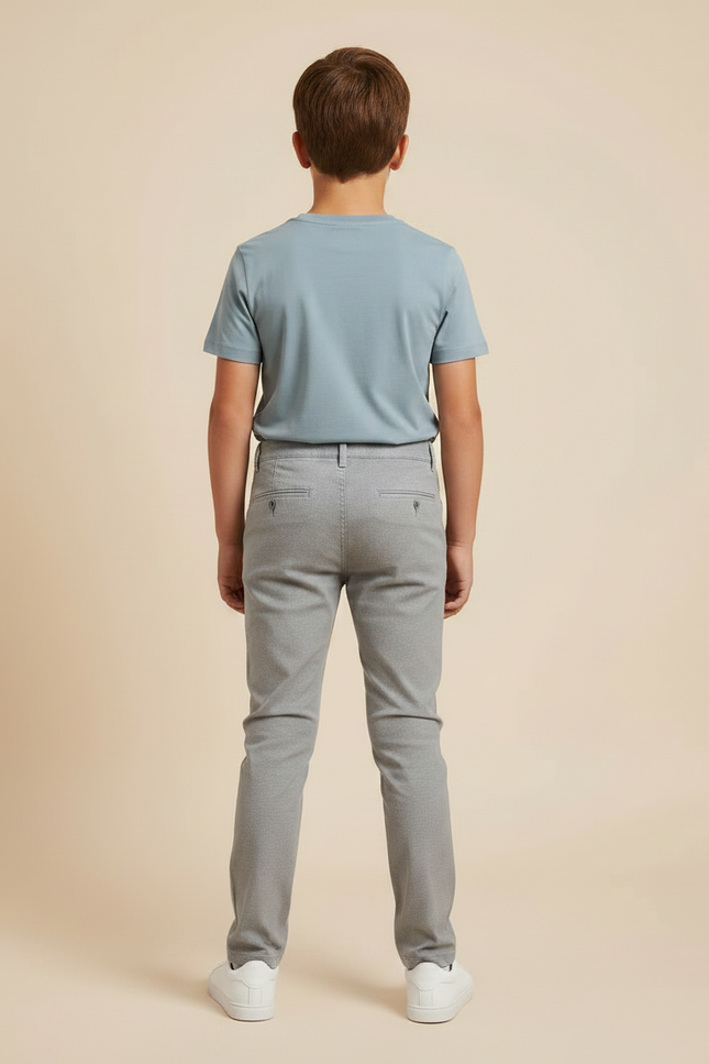 Pantalon Chino Gris Coton Slim Garçon Élégant - vue 2