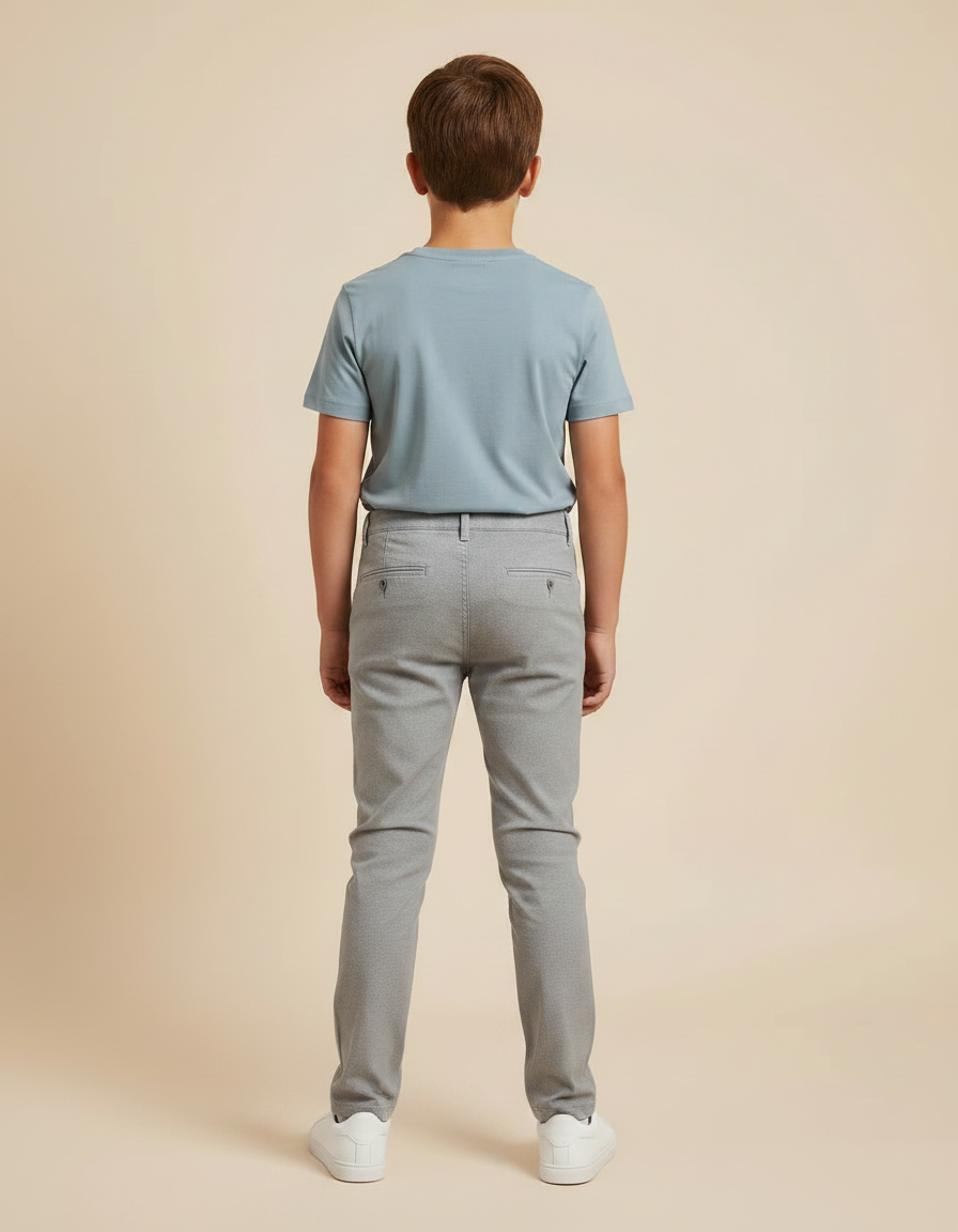 Pantalon Chino Gris Coton Slim Garçon Élégant - vue 2