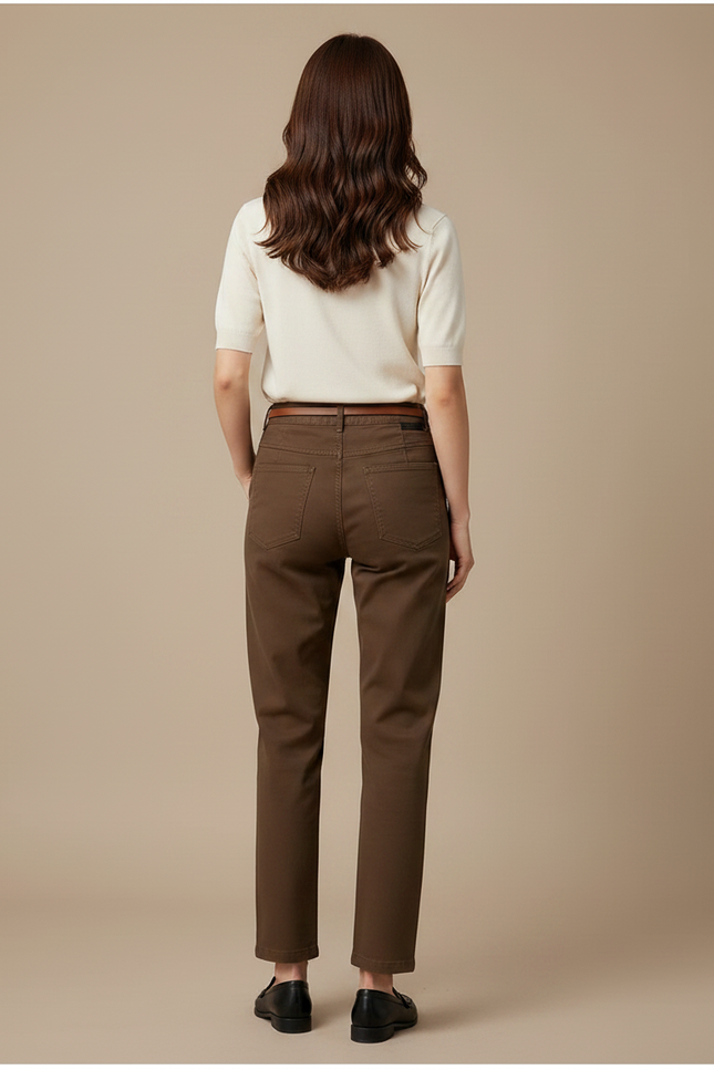 Pantalon Chino Marron Droit Taille Haute Femme - Gabardine - vue 2