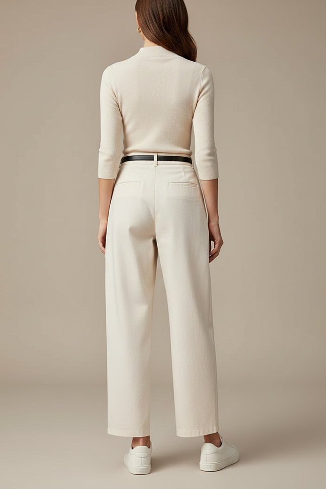 Pantalon Chino Écru Ample Cargo Décontracté Femme - Beige Gabardine - vue 2