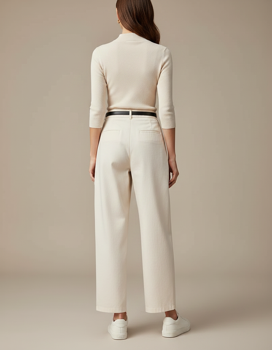 Pantalon Chino Écru Ample Cargo Décontracté Femme - Beige Gabardine - vue 2