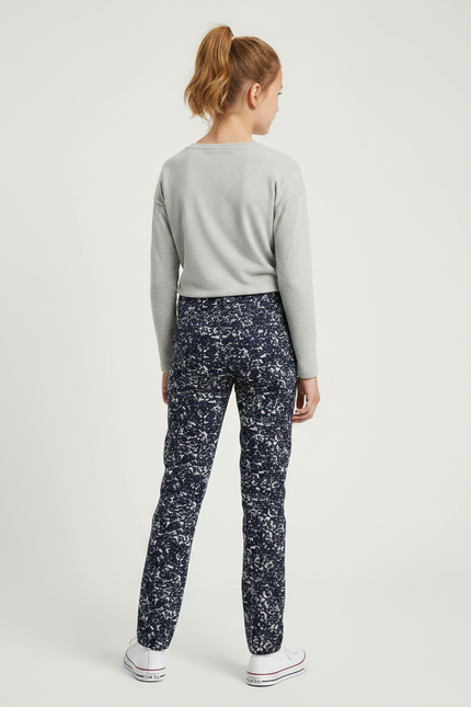 Pantalon Chino Bleu Marine Imprimé Élastique Slim Fille - Coton - vue 2
