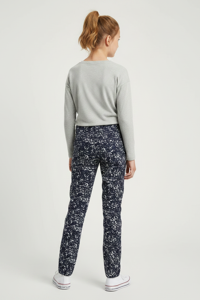 Pantalon Chino Bleu Marine Imprimé Élastique Slim Fille - Coton - vue 2