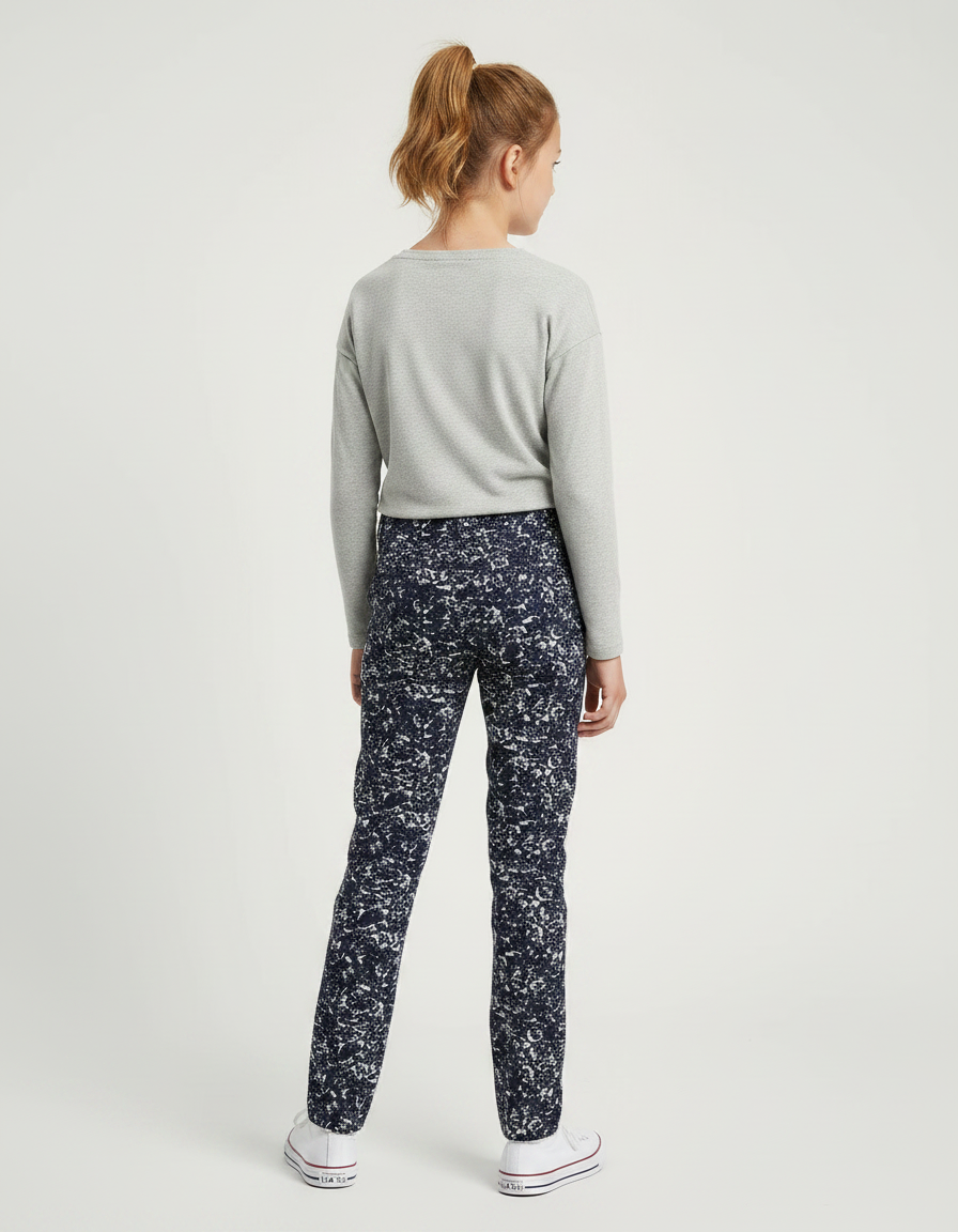 Pantalon Chino Bleu Marine Imprimé Élastique Slim Fille - Coton - vue 2