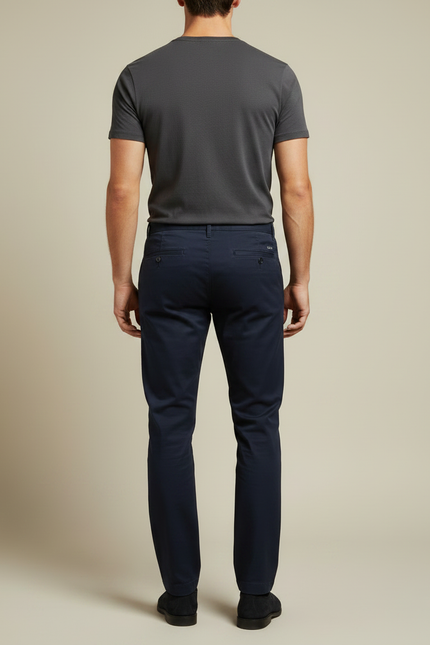 Pantalon Chino Bleu Marine Coton Slim Homme Décontracté - vue 2