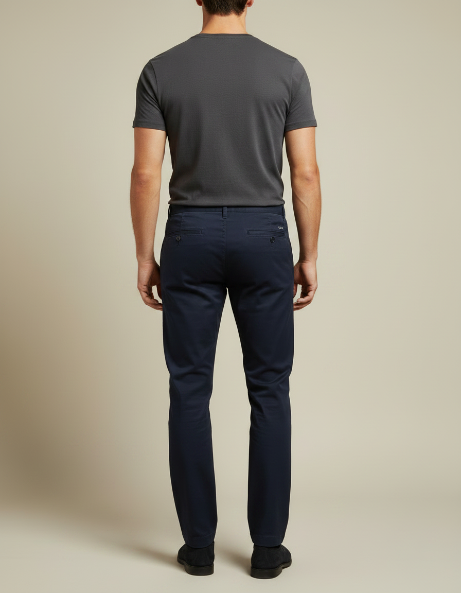 Pantalon Chino Bleu Marine Coton Slim Homme Décontracté - vue 2