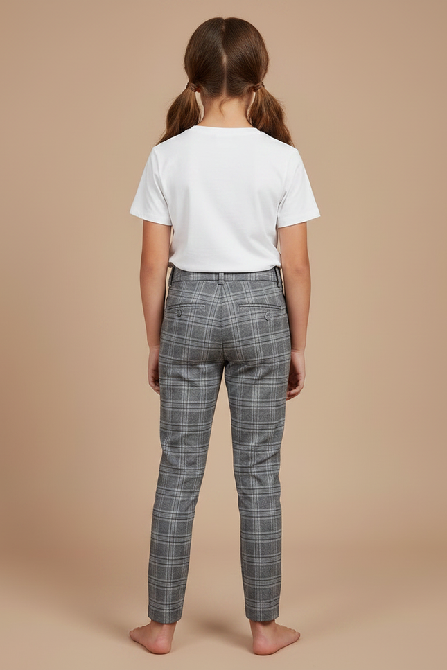 Pantalon Chino Carreaux Gris Slim Enfant - Laine - vue 2