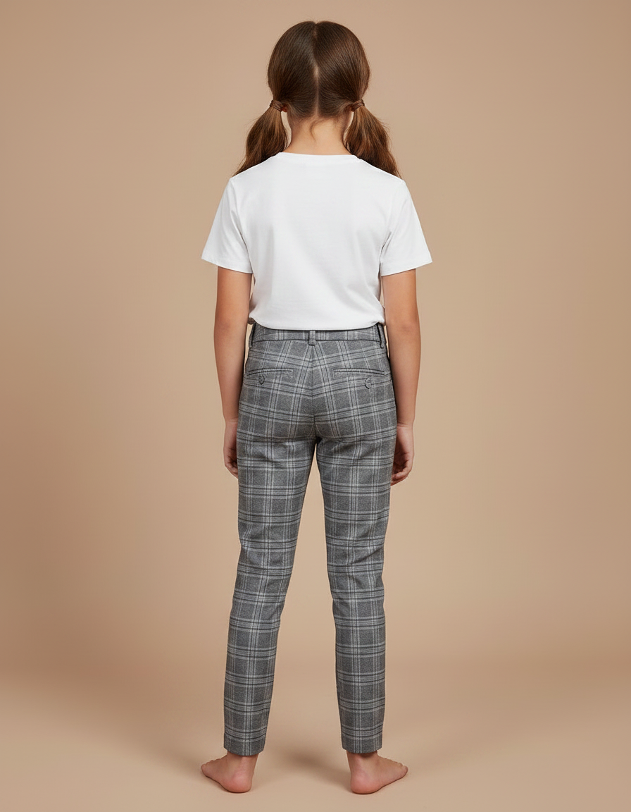 Pantalon Chino Carreaux Gris Slim Enfant - Laine - vue 2