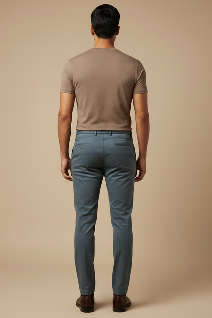 Pantalon Chino Bleu Gris Slim Élégant Homme - Gabardine - vue 2