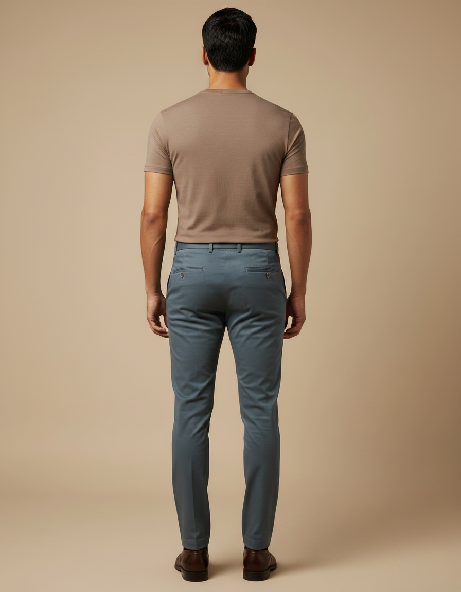 Pantalon Chino Bleu Gris Slim Élégant Homme - Gabardine - vue 2