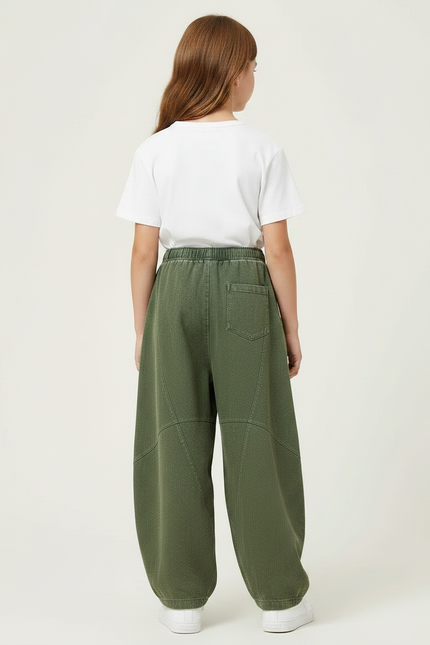 Pantalon Chino Vert Ample Coton Enfant - Kaki Toile - vue 2