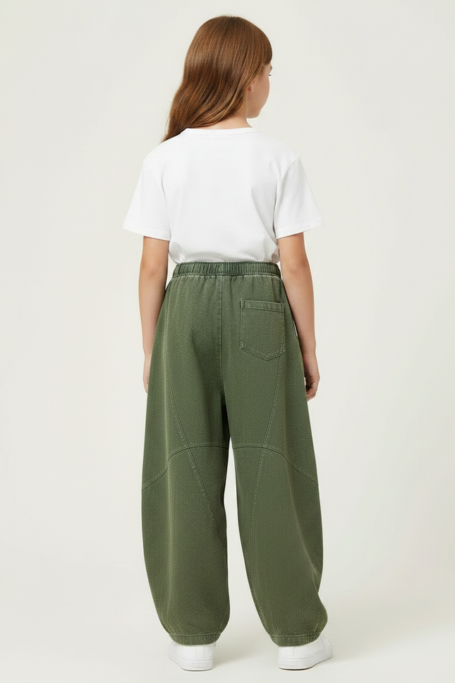 Pantalon Chino Vert Ample Coton Enfant - Kaki Toile - vue 2