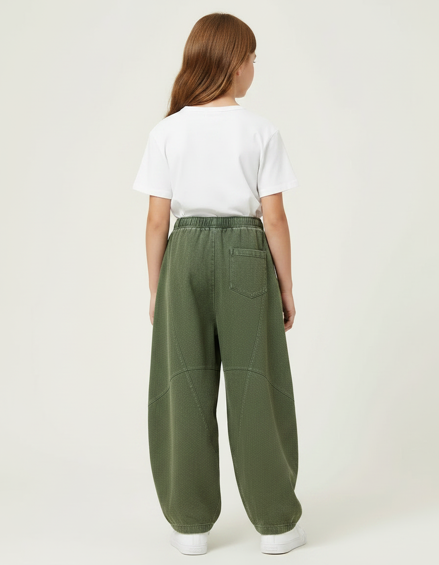 Pantalon Chino Vert Ample Coton Enfant - Kaki Toile - vue 2