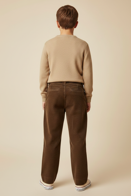 Pantalon Chino Marron Côtelé Plissé Ample Enfant - Cordé - vue 2
