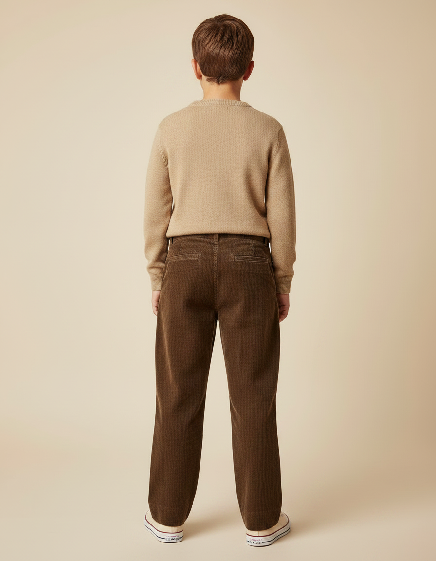 Pantalon Chino Marron Côtelé Plissé Ample Enfant - Cordé - vue 2