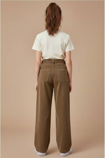 Pantalon Chino Marron Large Côtelé Enfant Confortable - Cordé - vue 2
