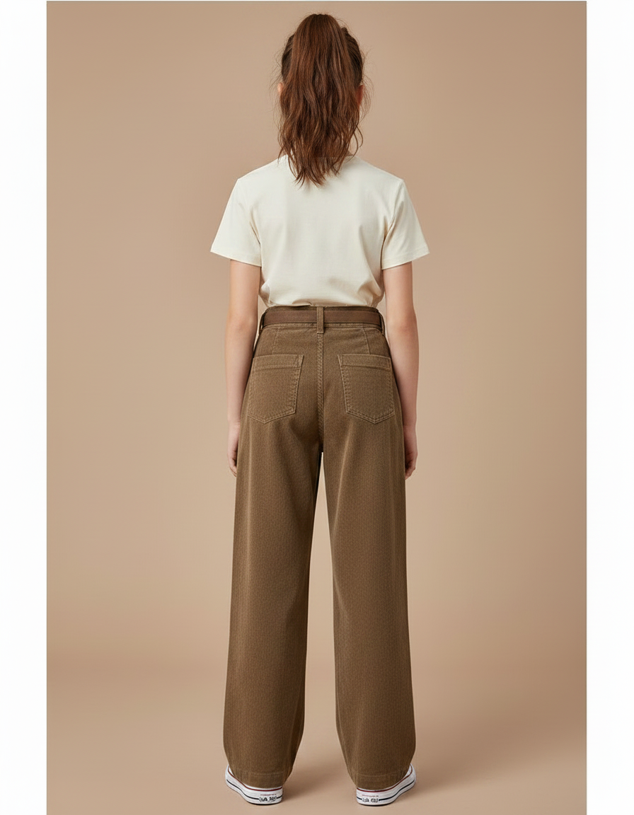 Pantalon Chino Marron Large Côtelé Enfant Confortable - Cordé - vue 2