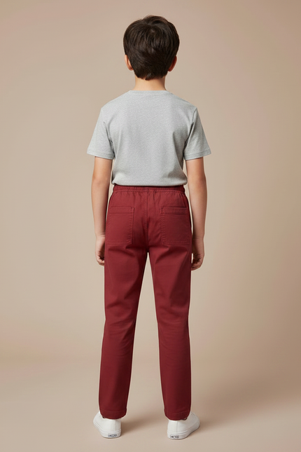 Pantalon Chino Rouge Brique Coton Décontracté Garçon Cordon - Bordeaux - vue 2