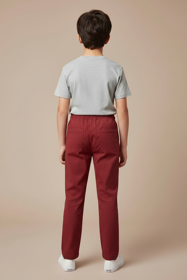 Pantalon Chino Rouge Brique Coton Décontracté Garçon Cordon - Bordeaux - vue 2