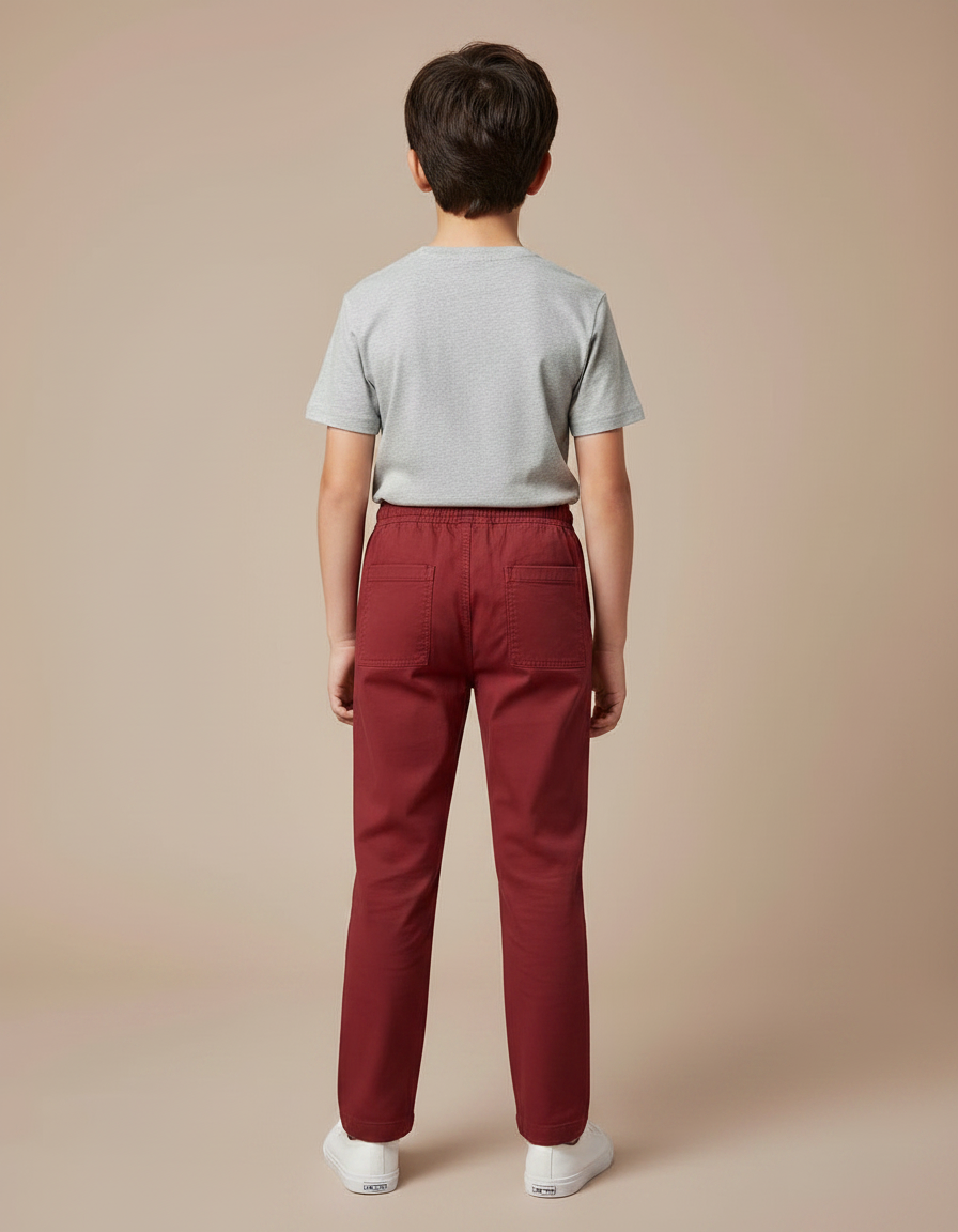 Pantalon Chino Rouge Brique Coton Décontracté Garçon Cordon - Bordeaux - vue 2