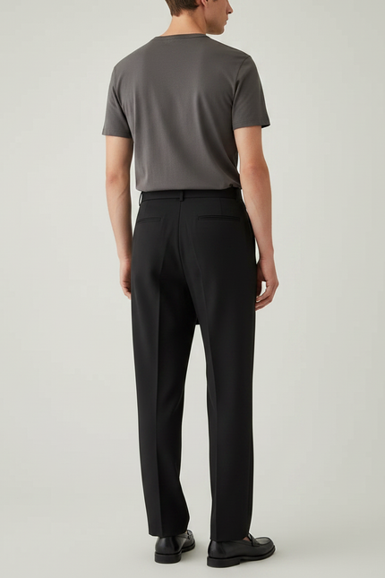 Pantalon Chino Noir Droit Ceinturé Élégant Homme - Gabardine - vue 2