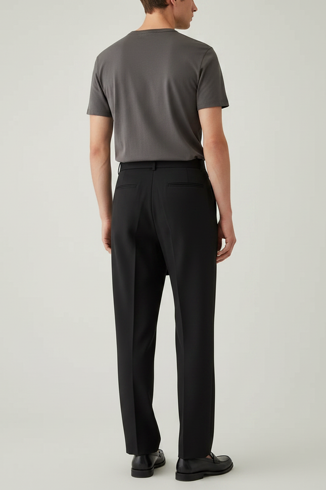 Pantalon Chino Noir Droit Ceinturé Élégant Homme - Gabardine - vue 2