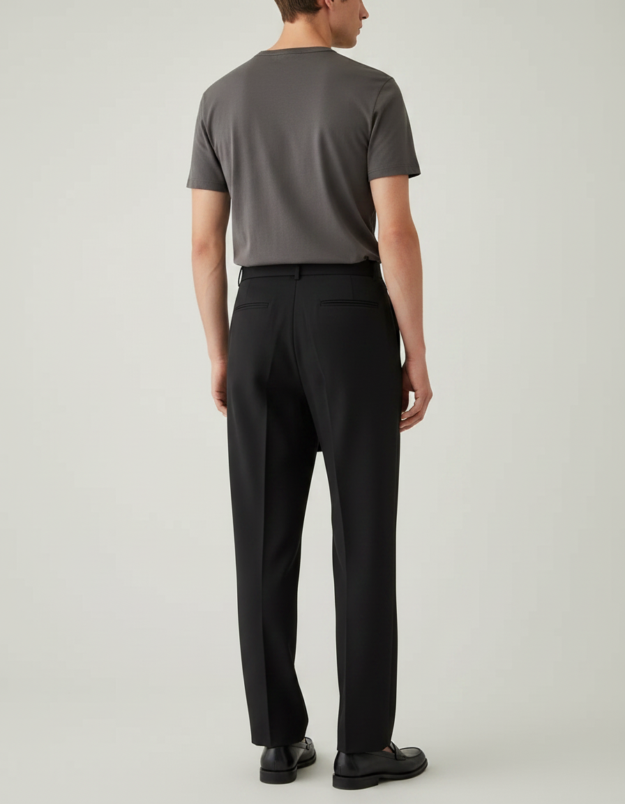 Pantalon Chino Noir Droit Ceinturé Élégant Homme - Gabardine - vue 2