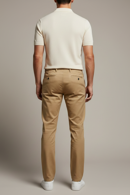 Pantalon Chino Homme Beige Coupe Droite Décontracté Coton - vue 2