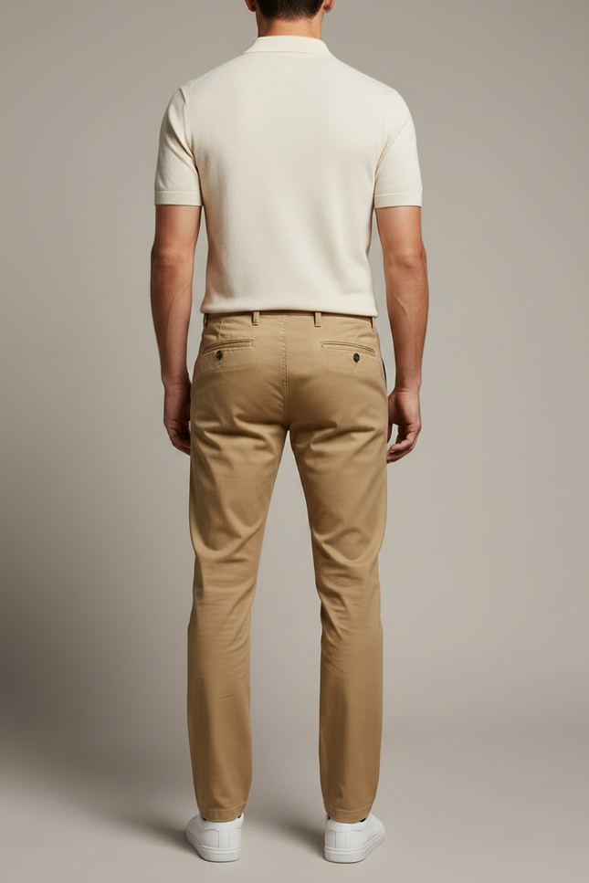 Pantalon Chino Homme Beige Coupe Droite Décontracté Coton - vue 2