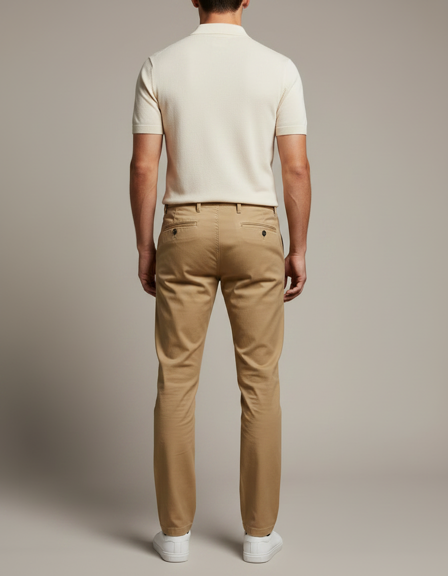 Pantalon Chino Homme Beige Coupe Droite Décontracté Coton - vue 2