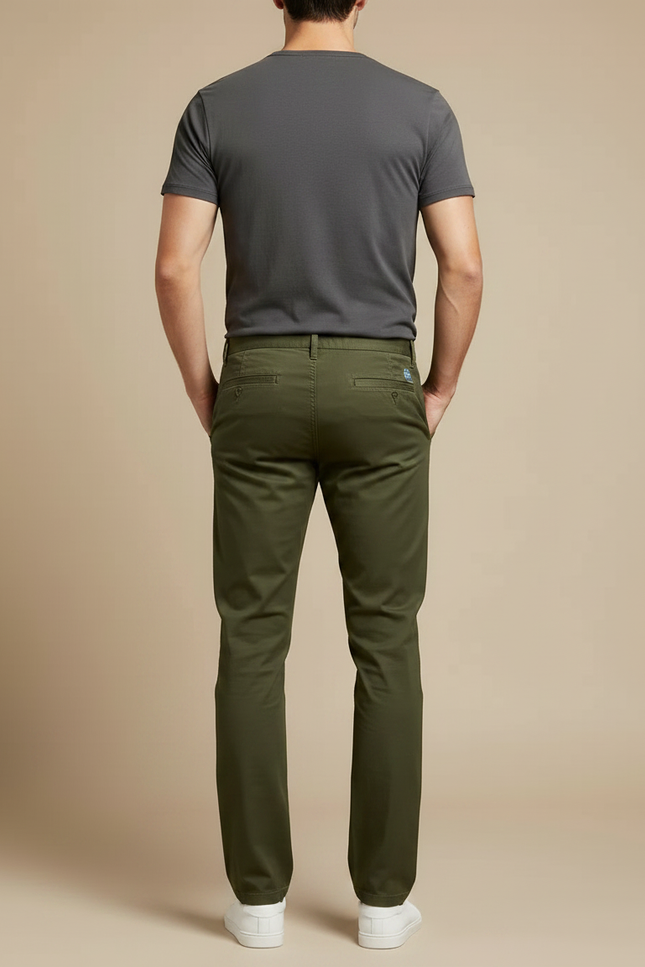 Pantalon Chino Vert Olive Coton Slim Homme Décontracté - Kaki - vue 2