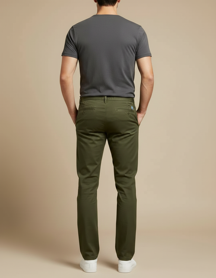 Pantalon Chino Vert Olive Coton Slim Homme Décontracté - Kaki - vue 2