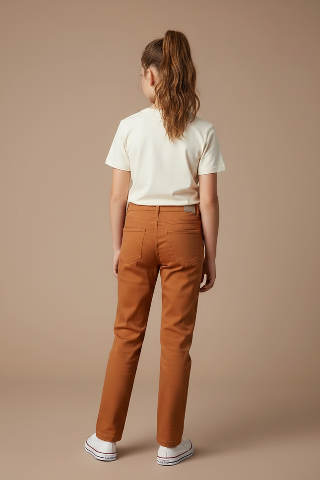 Pantalon Chino Marron Uni Coton Enfant Classique - vue 2