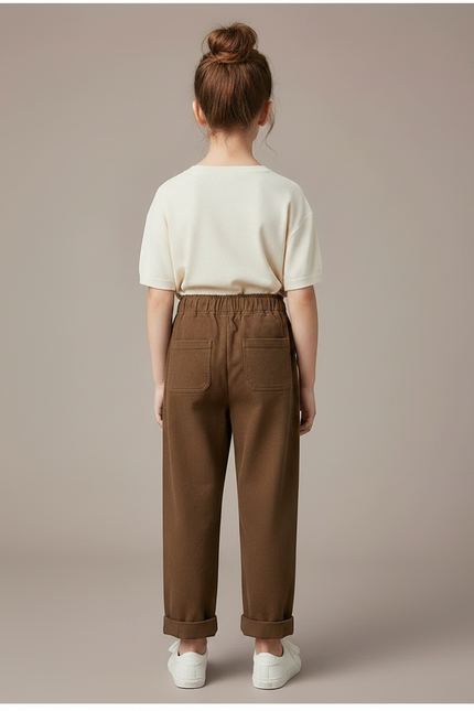 Pantalon Chino Marron Brodé Ample Coton Enfant - vue 2
