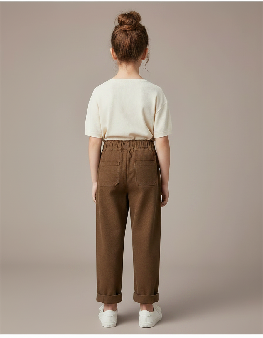 Pantalon Chino Marron Brodé Ample Coton Enfant - vue 2