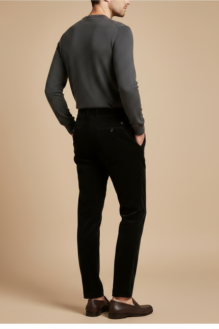 Pantalon Chino Noir Velours Plissé Élégant Homme - vue 2