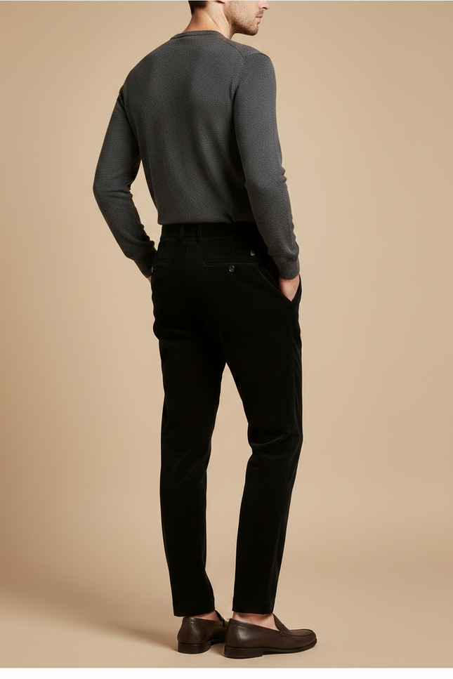 Pantalon Chino Noir Velours Plissé Élégant Homme - vue 2