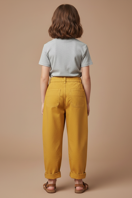 Pantalon Chino Jaune Moutarde Coton Ample Enfant - vue 2