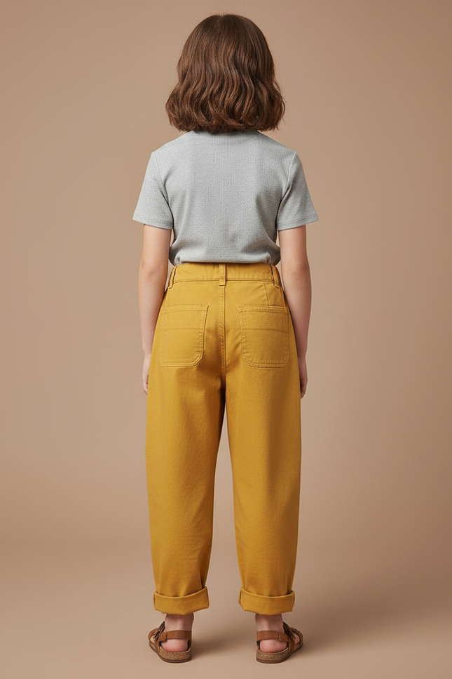 Pantalon Chino Jaune Moutarde Coton Ample Enfant - vue 2