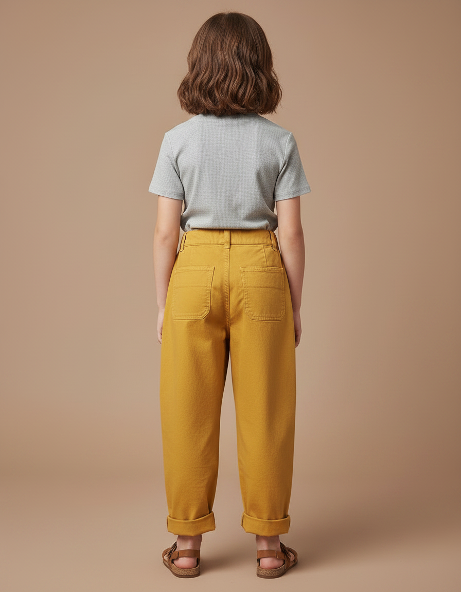 Pantalon Chino Jaune Moutarde Coton Ample Enfant - vue 2