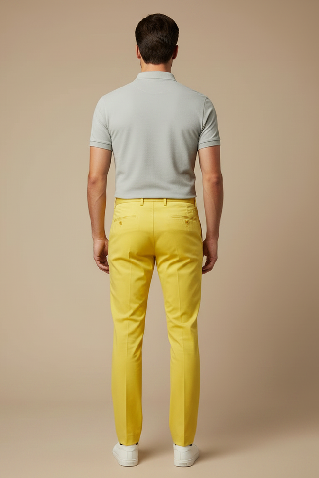 Pantalon Chino Jaune Vif Slim Coton Homme Élégant - vue 2