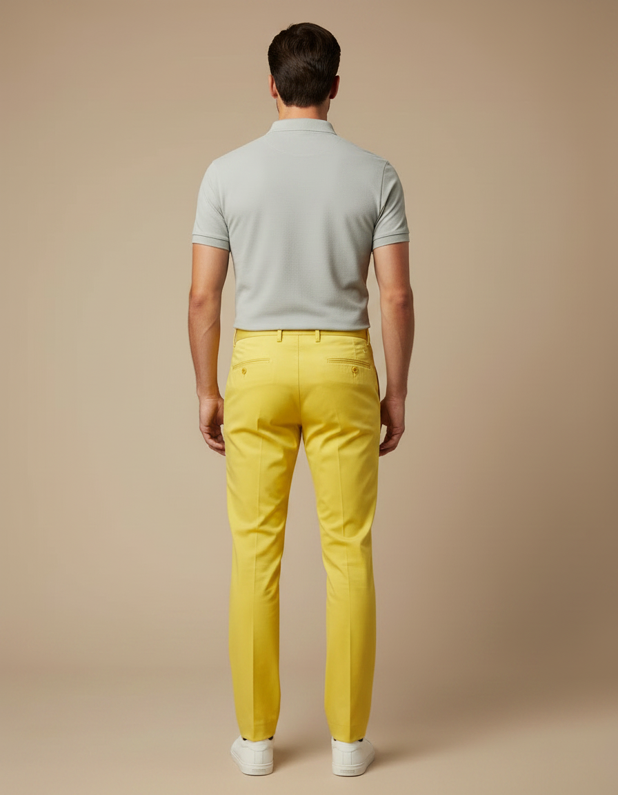 Pantalon Chino Jaune Vif Slim Coton Homme Élégant - vue 2