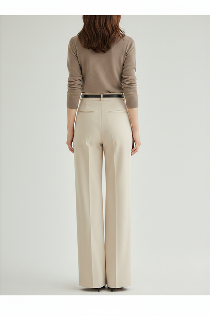 Pantalon Chino Beige Ample Fluide Décontracté Élégant Femme - Gabardine - vue 2