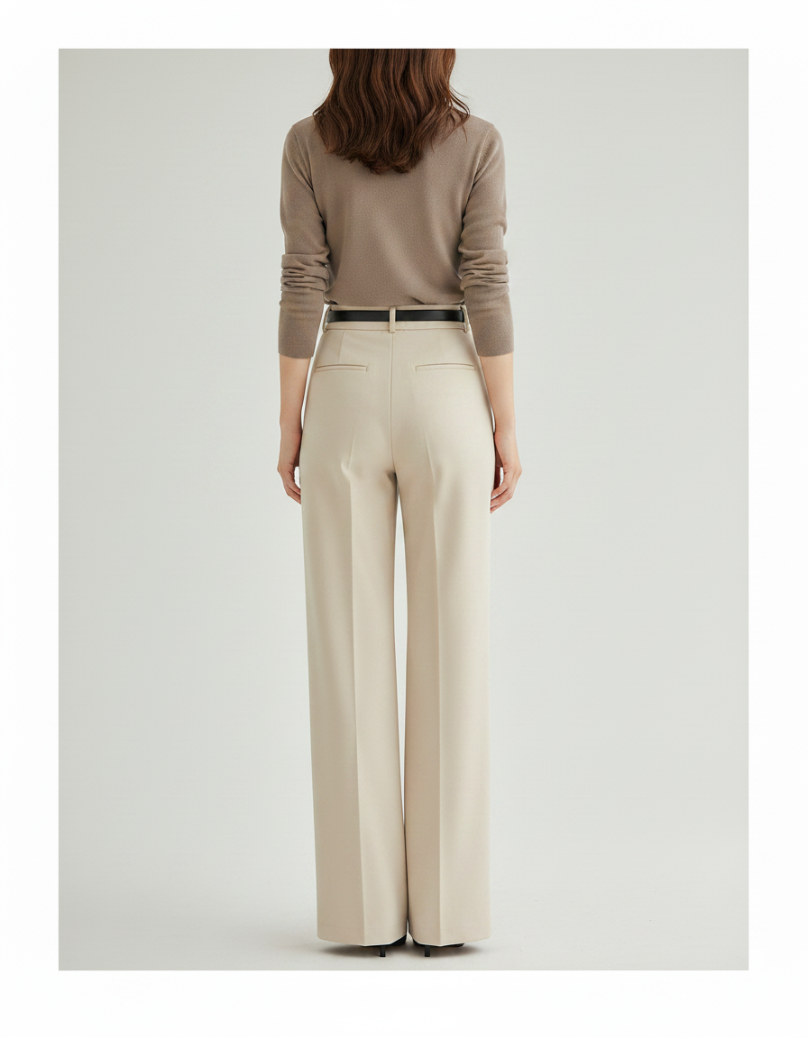 Pantalon Chino Beige Ample Fluide Décontracté Élégant Femme - Gabardine - vue 2
